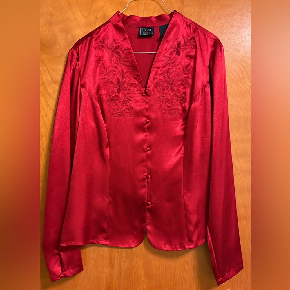 Laura Scott Red Satin Blouse